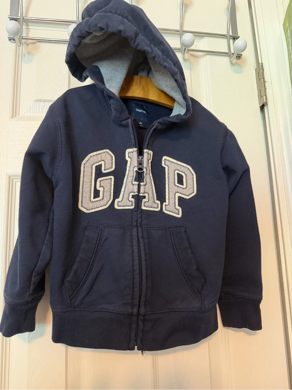 Gap Kids Boys Navy Blue Logo Full Zip Hoodie Fleece Lined XS 4-5